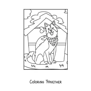 Coloring page of a dog on the farm