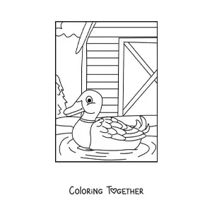 Coloring page of a duck on the farm