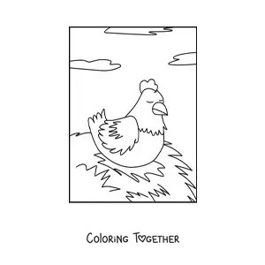 Coloring page of a hen hatching eggs
