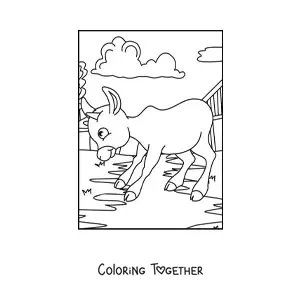 Coloring page of a cartoon calf on the farm