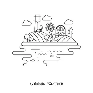Coloring page of a farm
