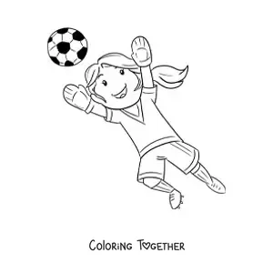 Coloring page of a girl goalkeeper