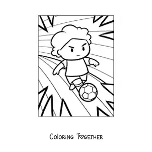 Coloring page of a boy playing soccer