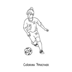 Coloring page of a girl playing soccer