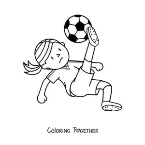 Coloring page of a girl kicking the soccer ball