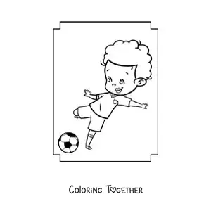 Coloring page of a kawaii soccer player