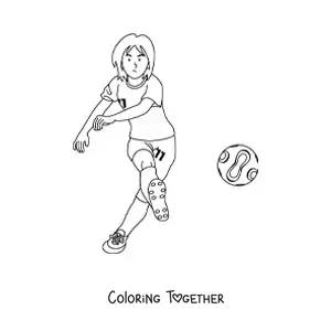 Coloring page of a girl playing women's soccer