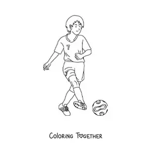 Coloring page of a person playing soccer