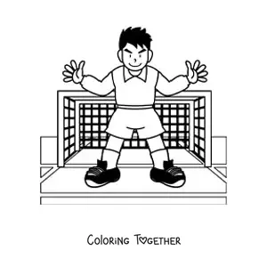 Coloring page of a goalkeeper facing forward in the goal