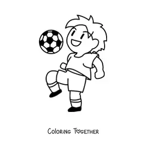 Coloring page of a boy with a soccer ball