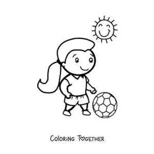 Coloring page of a kawaii girl soccer player
