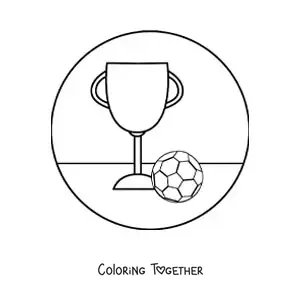 Coloring page of a soccer ball and a trophy