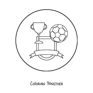 Coloring page of a crest with a soccer ball and a trophy