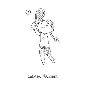 Coloring page of a girl playing tennis