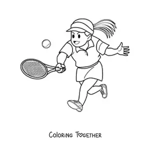 Coloring page of a girl playing tennis