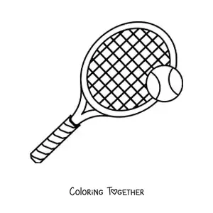 Coloring page of a tennis racket and ball