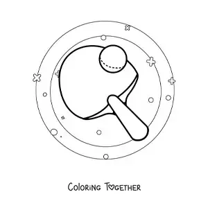 Coloring page of a table tennis paddle and ball