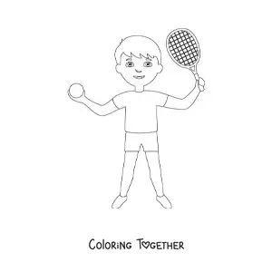 Coloring page of a boy tennis player