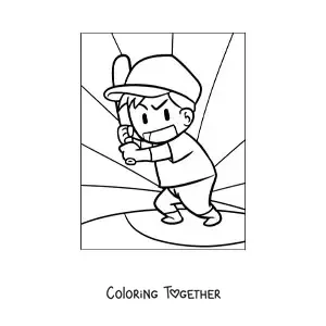 Coloring page of a baseball player with a bat