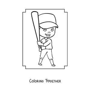 Coloring page of a kawaii boy batter