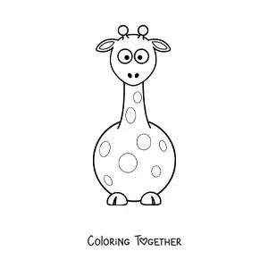 Coloring page of a cartoon giraffe sitting and facing forward