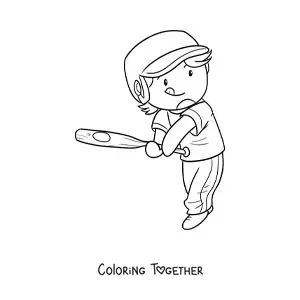 Coloring page of a kawaii baseball player with a bat