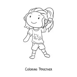 Coloring page of a girl playing baseball