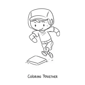 Coloring page of a baseball player running to a base