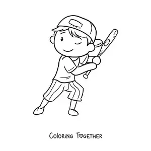 Coloring page of a baseball player batting