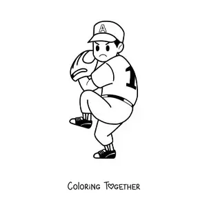 Coloring page of a baseball player with a glove