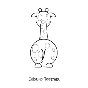 Coloring page of a cartoon giraffe sitting with its back turned