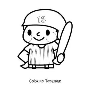 Coloring page of a kawaii baseball player