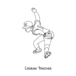 Coloring page of a baseball player throwing the ball
