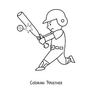 Coloring page of a baseball player hitting the ball