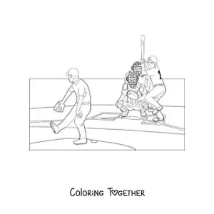 Coloring page of a baseball match