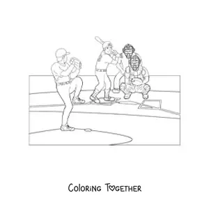 Coloring page of a baseball game