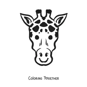 Coloring page of the face of a smiling giraffe