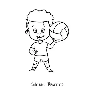 Coloring page of a kawaii boy with a volleyball