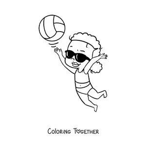 Coloring page of a beach volleyball serve