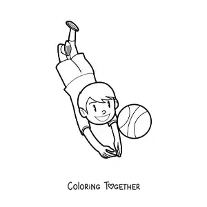Coloring page of a boy playing volleyball