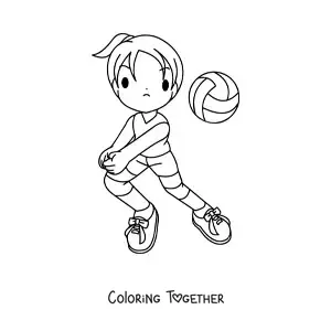 Coloring page of a girl playing volleyball