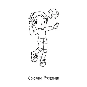 Coloring page of a girl receiving the volleyball
