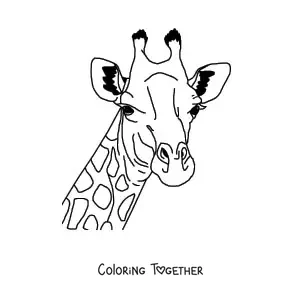Coloring page of the face of a wild giraffe