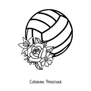 Coloring page of a volleyball with flowers