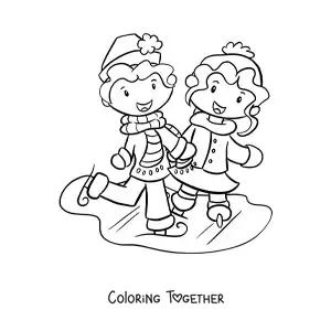 Coloring page of a couple ice skating