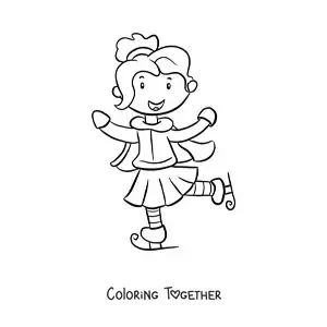 Coloring page of a girl ice skating