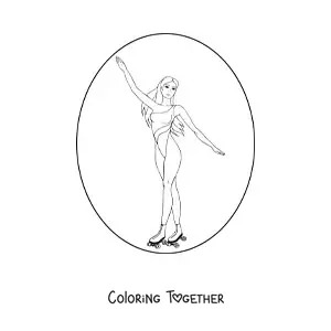 Coloring page of an artistic roller skating athlete
