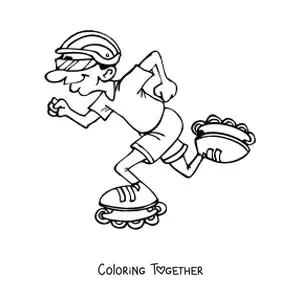 Coloring page of a boy practicing roller skating with inline skates