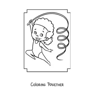 Coloring page of a kawaii girl gymnast with a ribbon