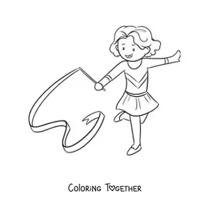 Coloring page of a girl practicing artistic gymnastics